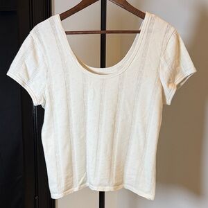 Madewell Pointelle Ribbed Scoop Neck Tee - Pearl Ivory. Size L